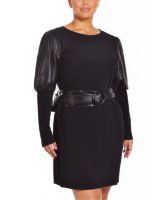 Снимка на Рокля с ръкави и колан от еко кожа