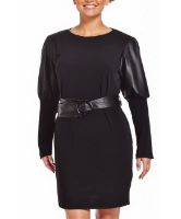 Снимка на Рокля с ръкави и колан от еко кожа